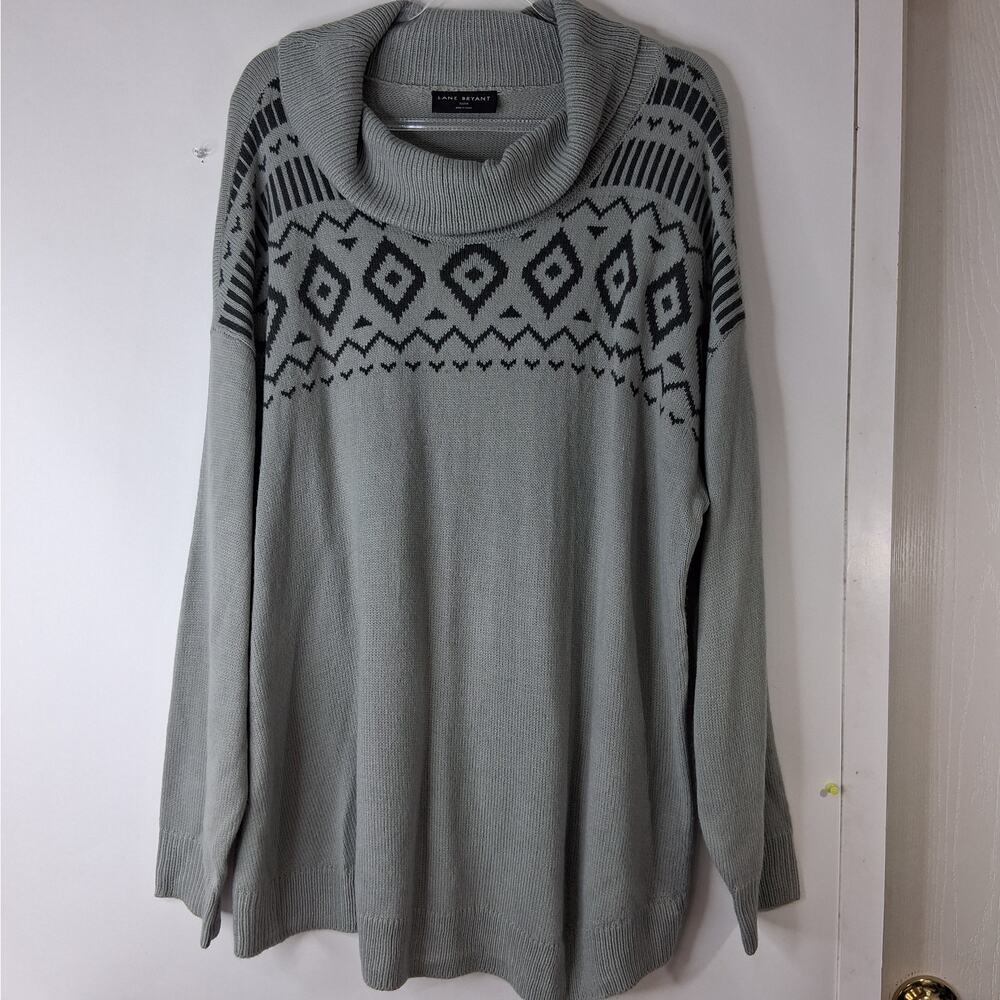 Lane Bryant Cowl Neck Tunic Sweater Women's 22 / 24 Long Sleeves Gray Black